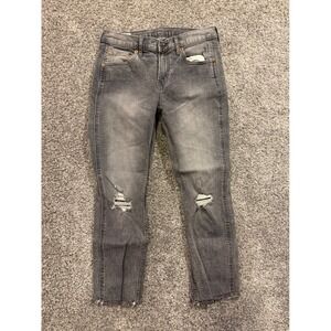 GAP Jeans Womens 27/4P Gray Vintage Slim Mid Rise Distressed‎ Raw Hem